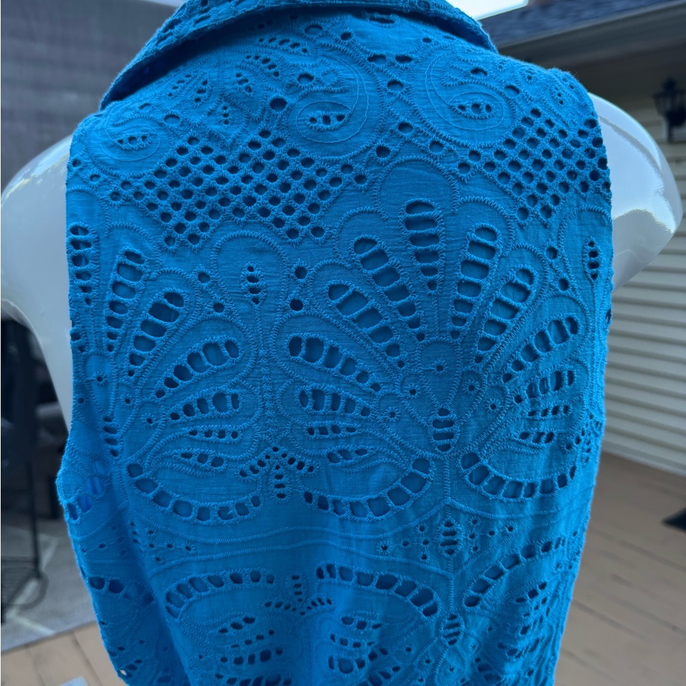 Boston Proper Blue Eyelet Sleeveless Spring Summer Dress MIDI Faux Wrap Sz 2 NWT - Picture 8 of 16